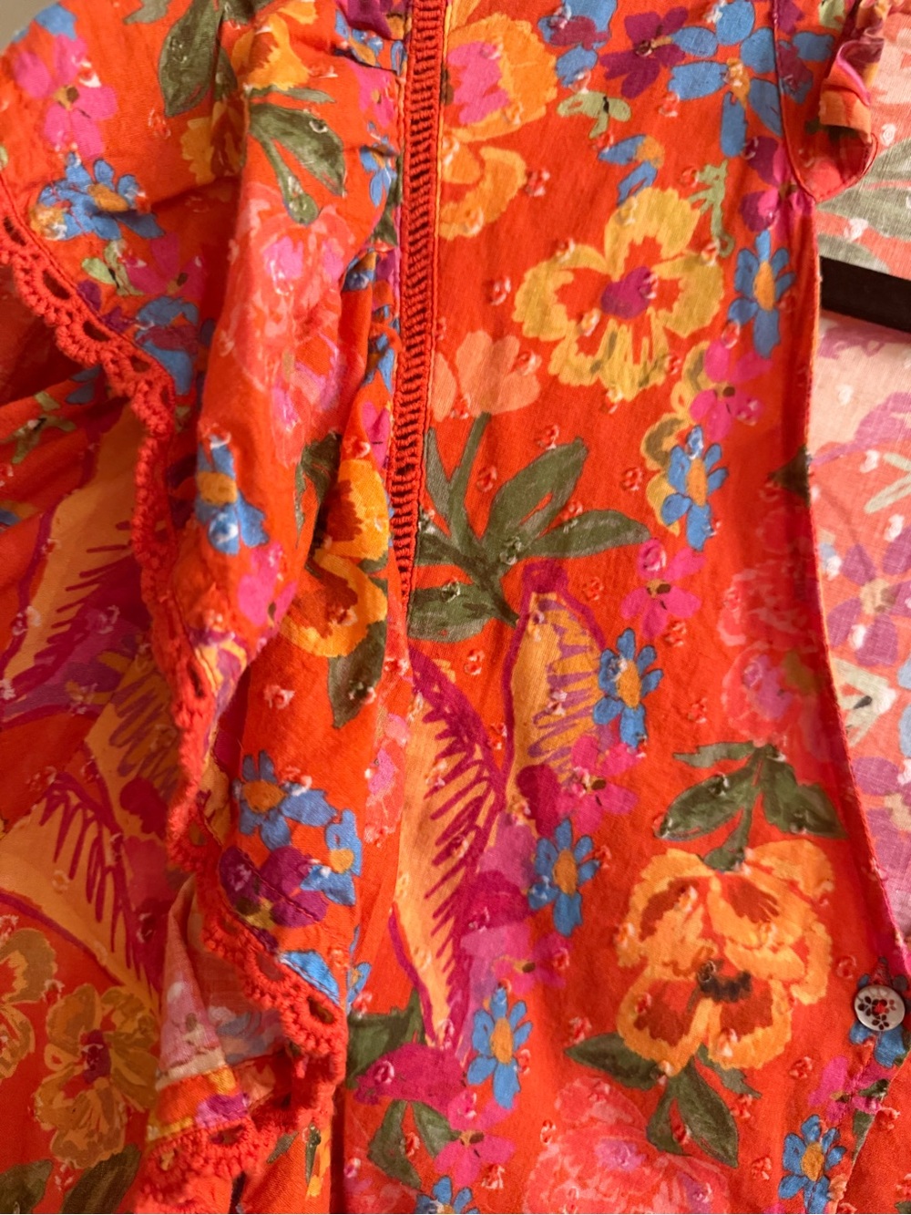 FARM Rio Coral & Yellow Floral Ruffle Button-Up Blouse - Picture 5 of 6